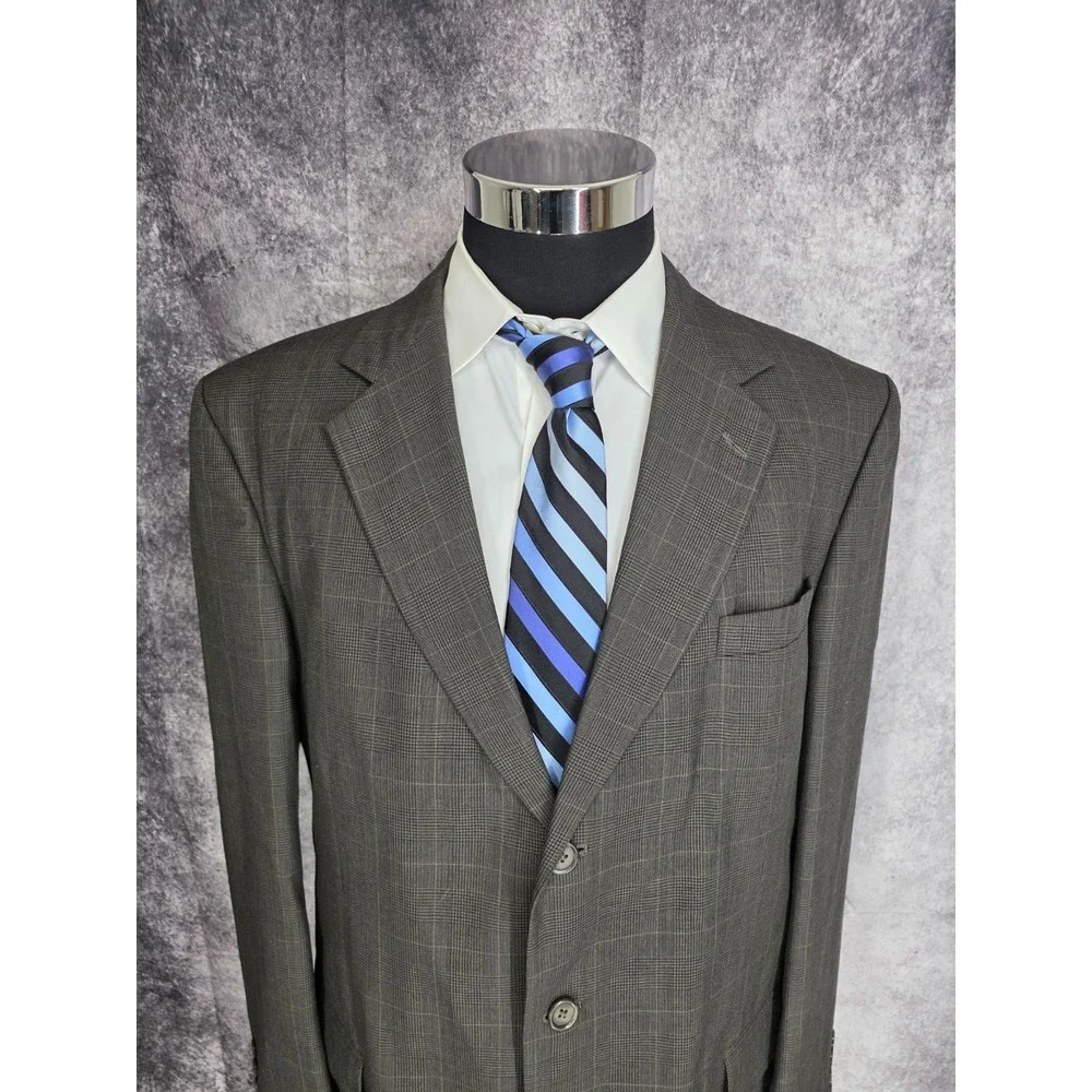 Stafford Blazer Mens 44L Brown Glenplaid Sports Coat Jacket 3‎ Buttons Wool